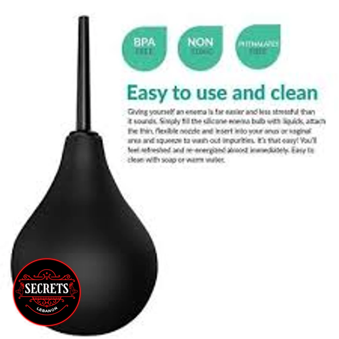 Beginners Classic Silicone Enema black bulb with slim nozzle on white background