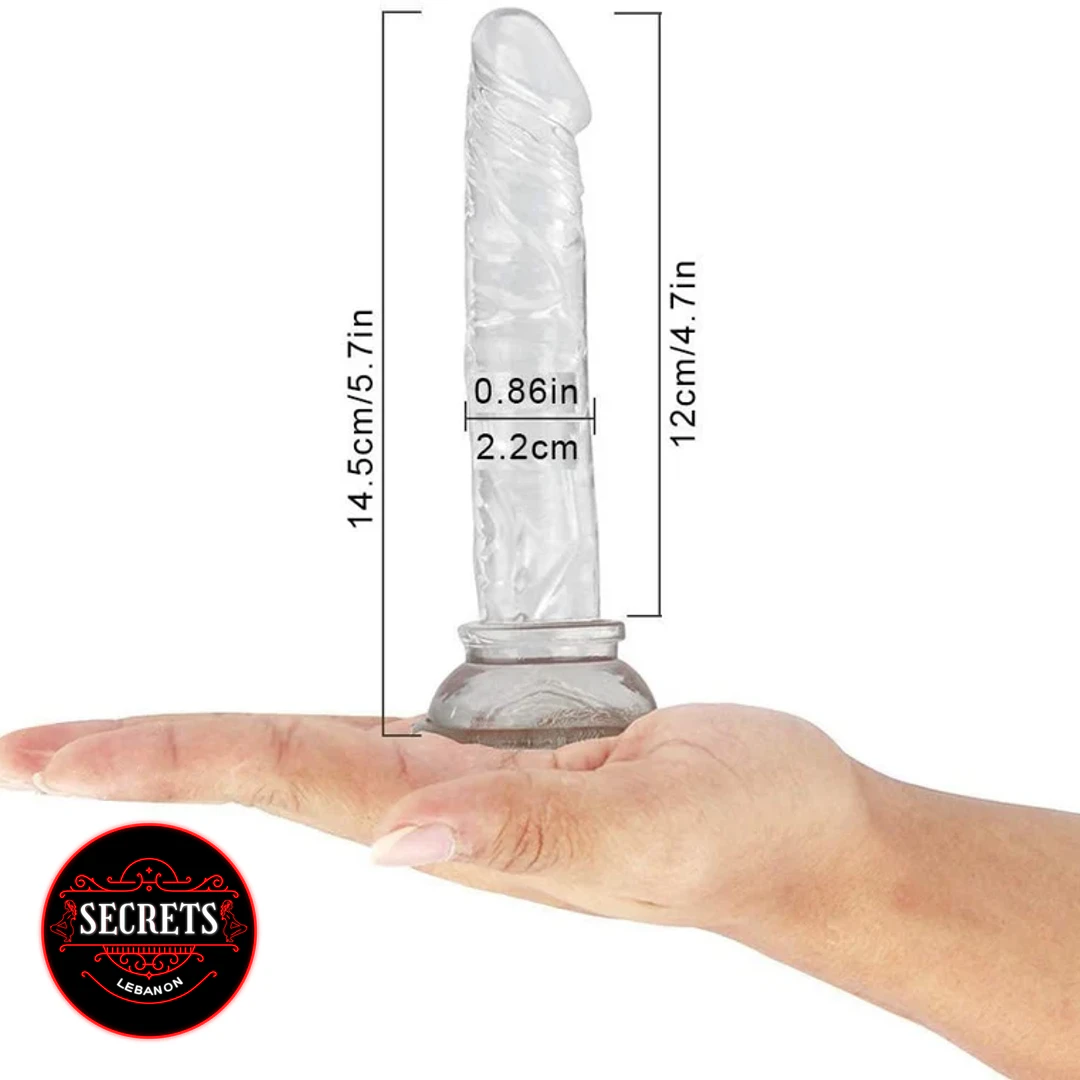 Beginners Jelly Dildo clear transparent with suction cup on open hand