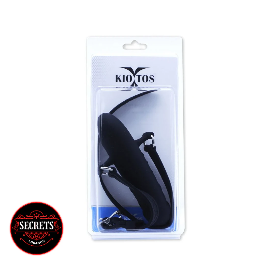 Black Silicone Dildo Mouth Gag in Kiotos blister packaging with black straps