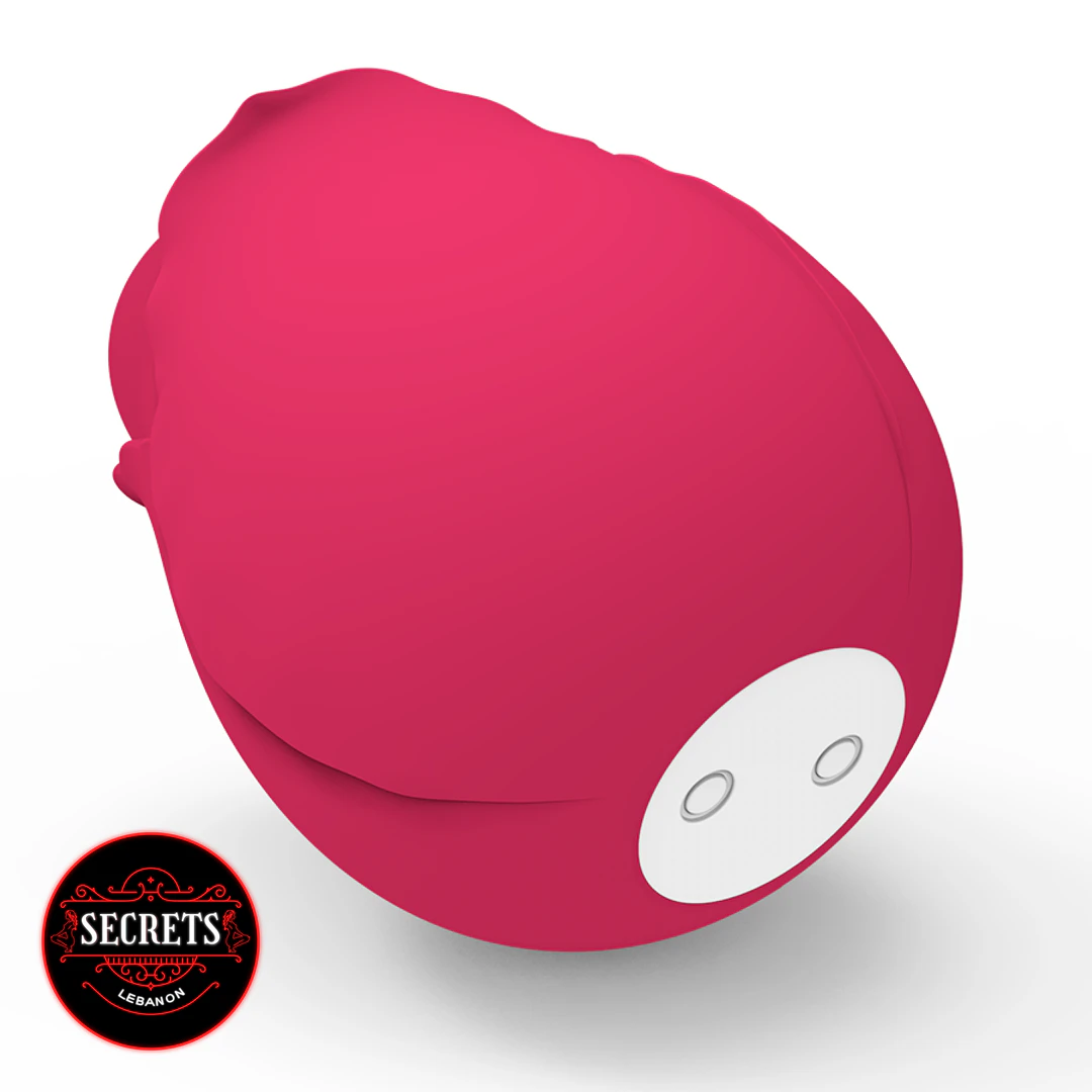 BloomPulse Rose Suction Vibrator in deep pink silicone with white charging ports