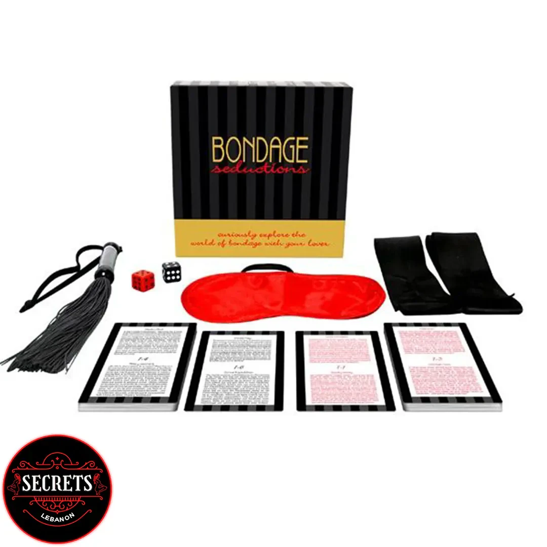 Bondage Seductions Couples Game Set with blindfold, flogger, dice, restraints and cards