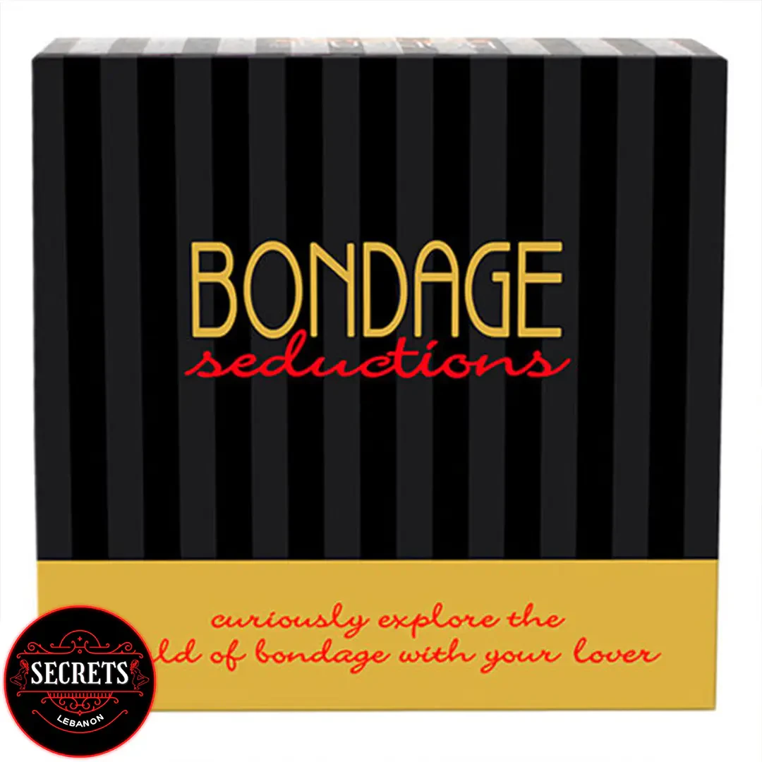 Bondage Seductions Couples Game Set black striped box with gold band