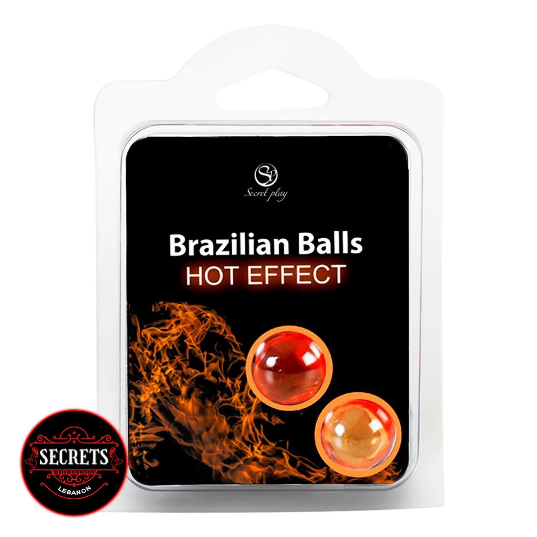 Brazilian Balls Hot Effect Lubricant two-pack in clear blister packaging with flames