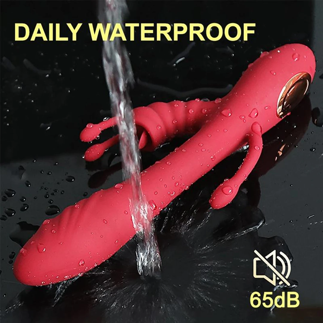 Passion Tongue Licking Rabbit Vibrator in hot pink beside red retail box