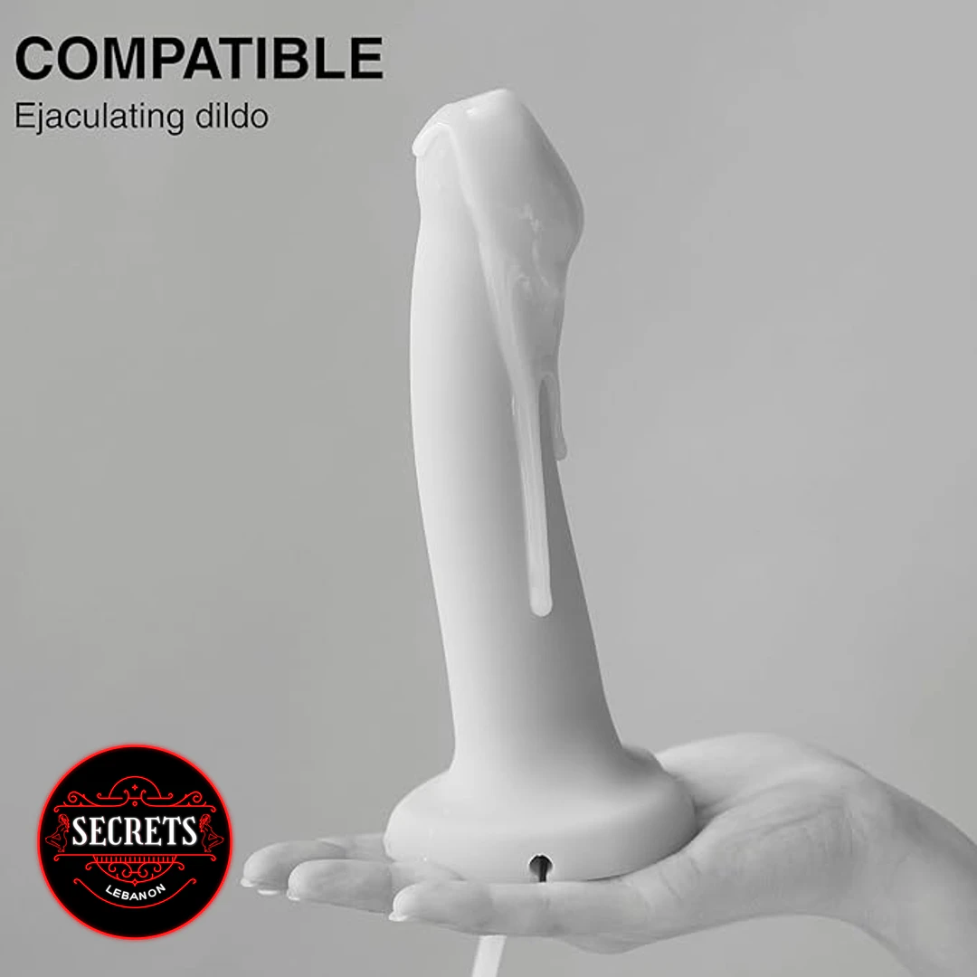 Creamy Cum Lubricant 150ml dripping down white ejaculating dildo held by hand