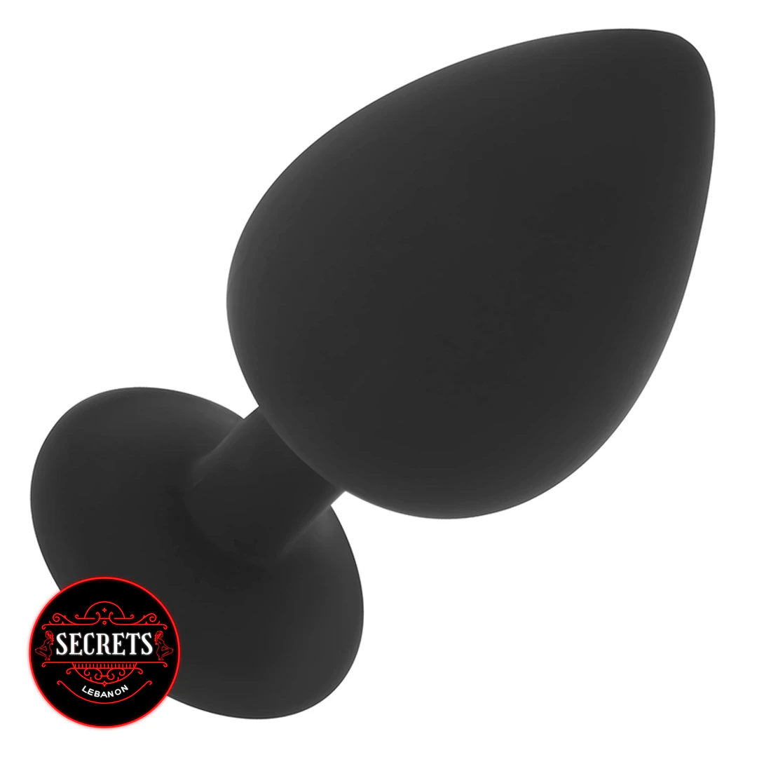 Crystal Gem Silicone Butt Plug matte black with round base angled view