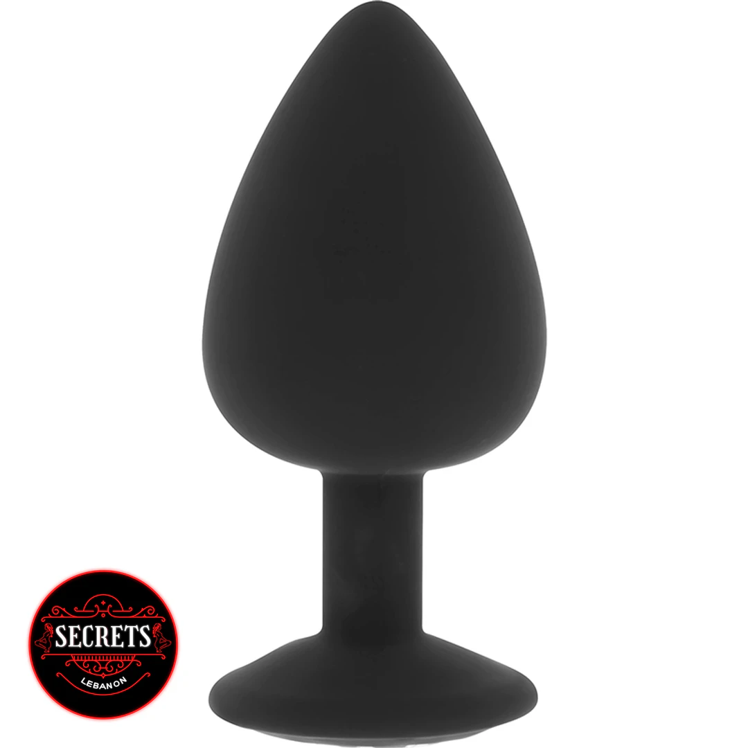 Crystal Gem Silicone Butt Plug matte black with flared base front view