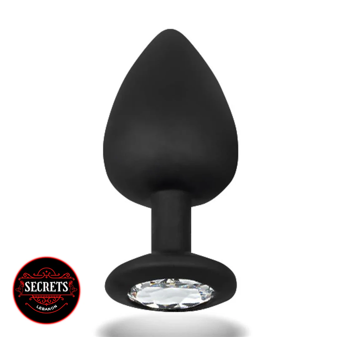 Crystal Gem Silicone Butt Plug in black with clear diamond base