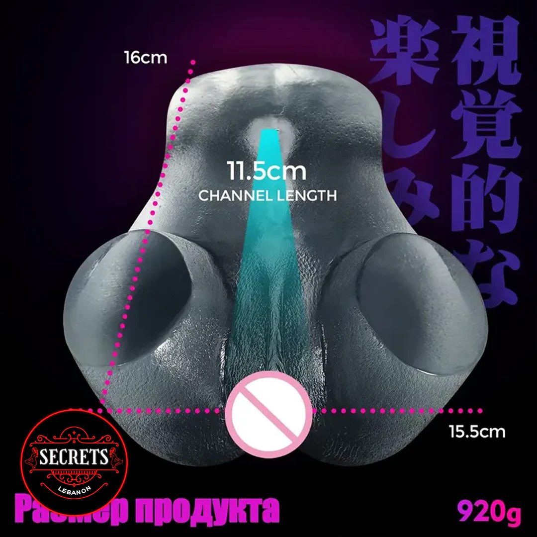 DeepChannel Realistic Butt Masturbator dark grey with 11.5cm channel length diagram