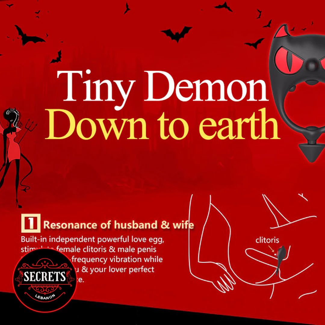 Demon Devil Silicone Cock Ring Vibrator angled three-quarter view on dark background