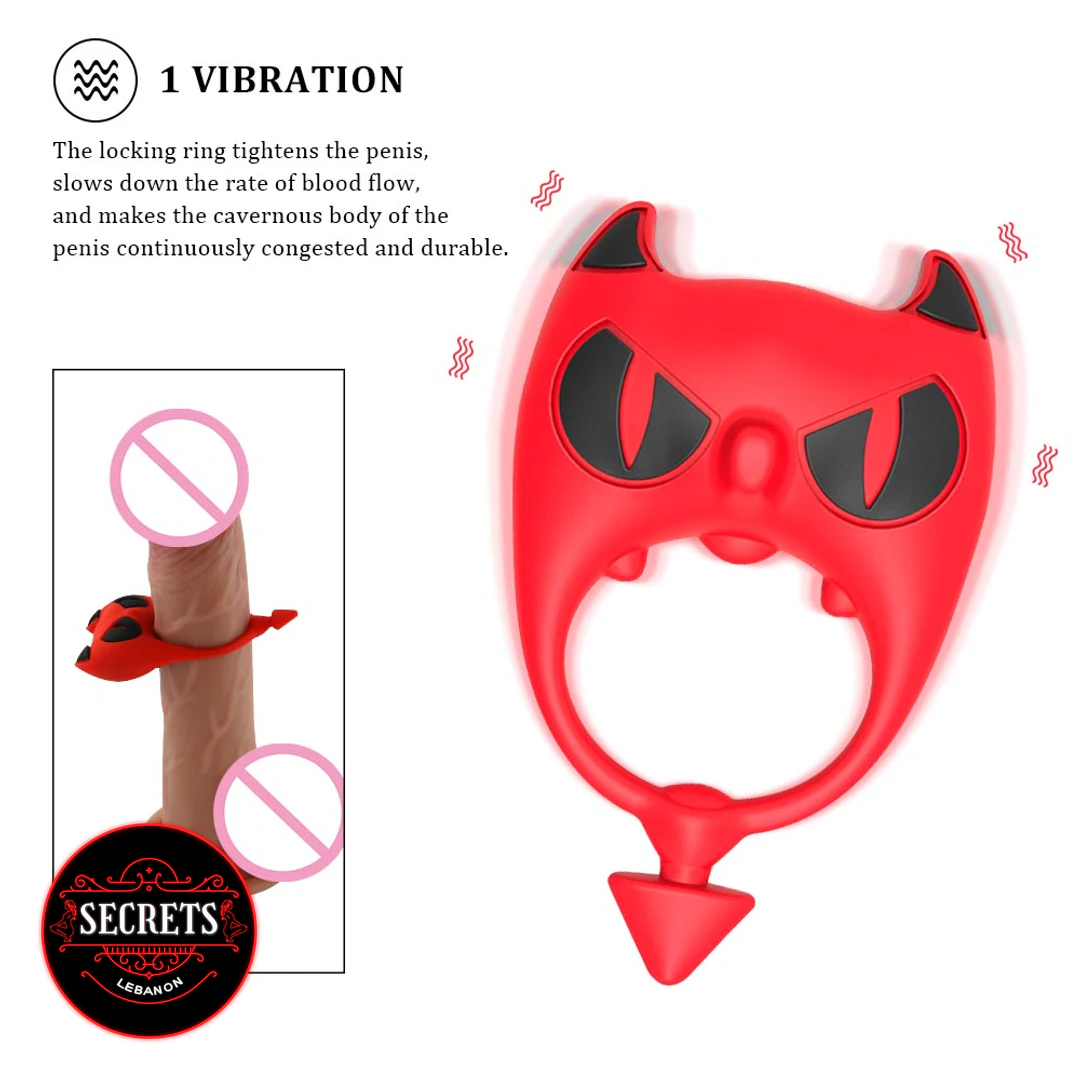 Demon Devil Silicone Cock Ring Vibrator front view on white background