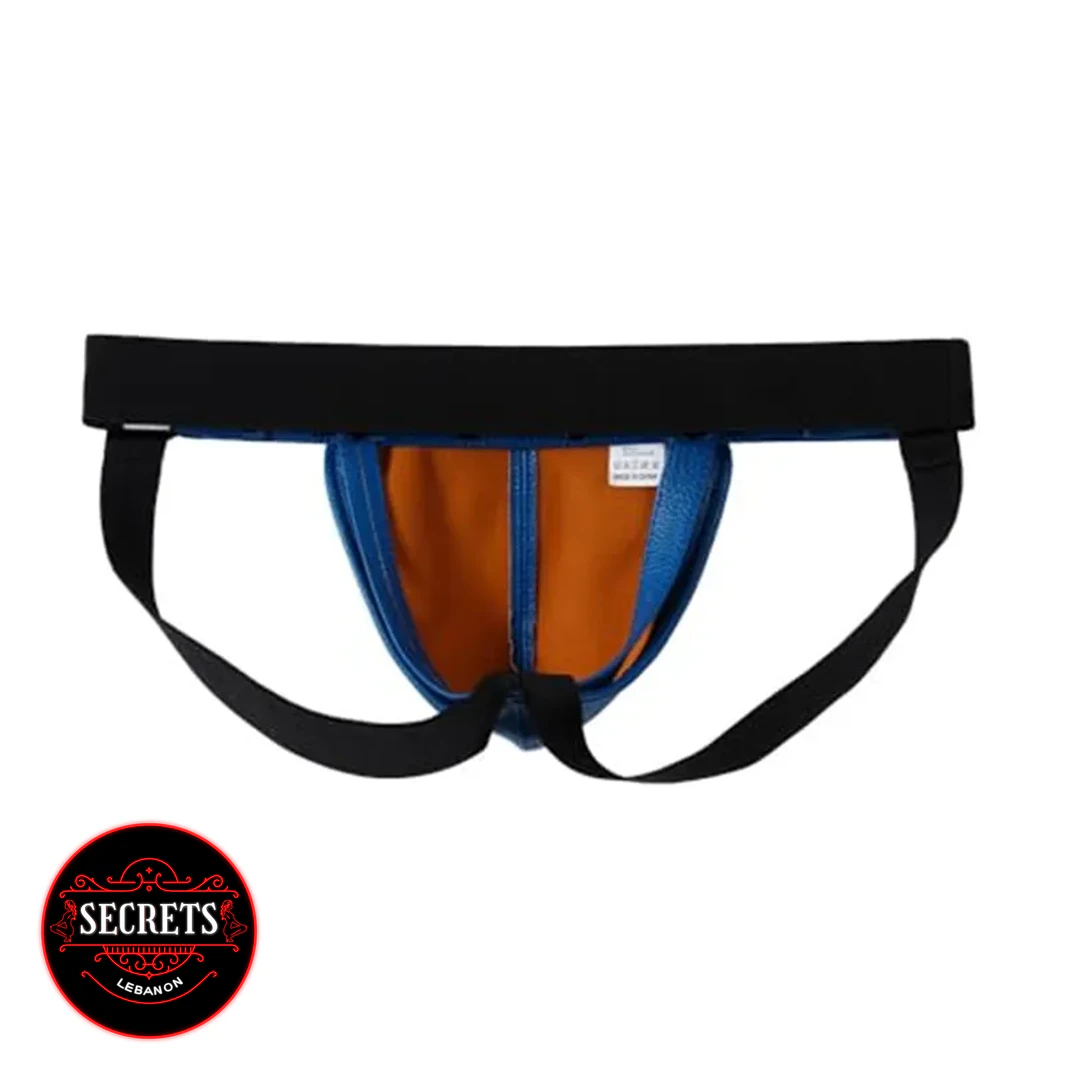 Detachable Crotch Jockstrap in blue and orange with black elastic straps