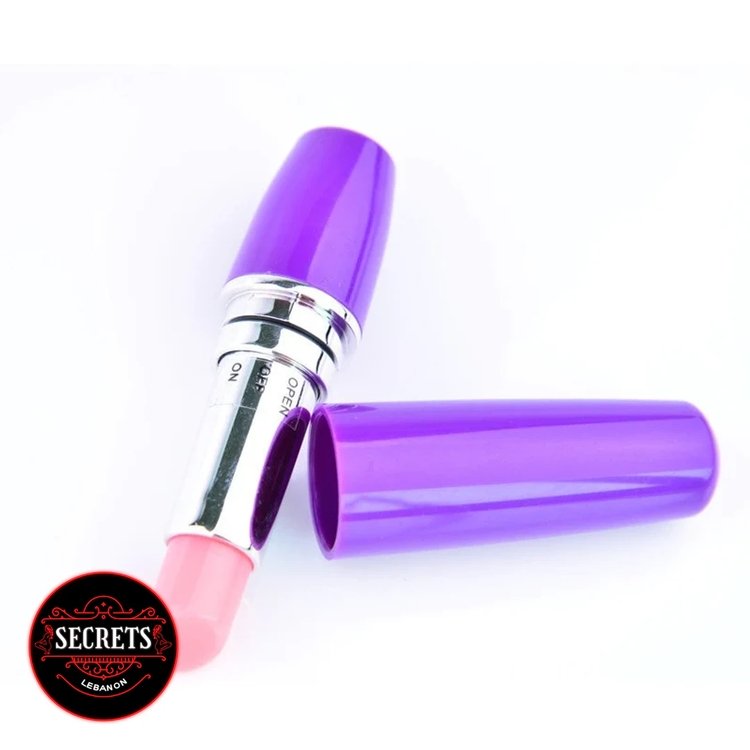 Discreet Lipstick Bullet Vibrator in purple with cap removed on white background