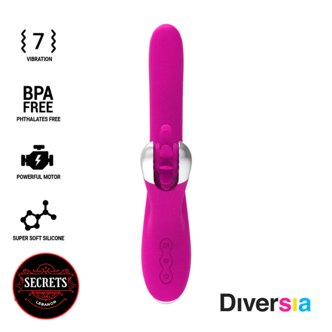 Diversia 24cm Rechargeable Rabbit Vibrator in fuchsia silicone with silver accent