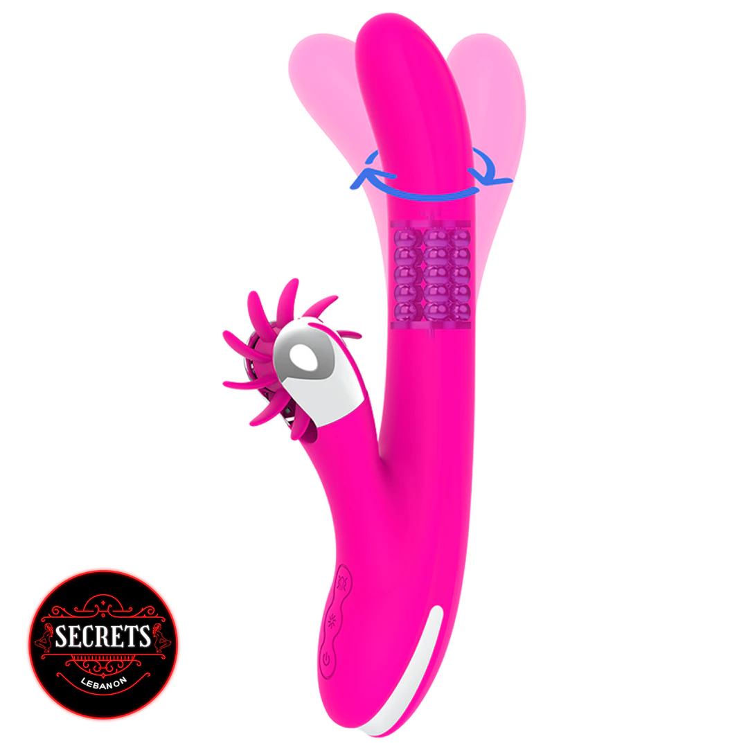 Diversia 24cm Rechargeable Rabbit Vibrator in hot pink with rotating beads
