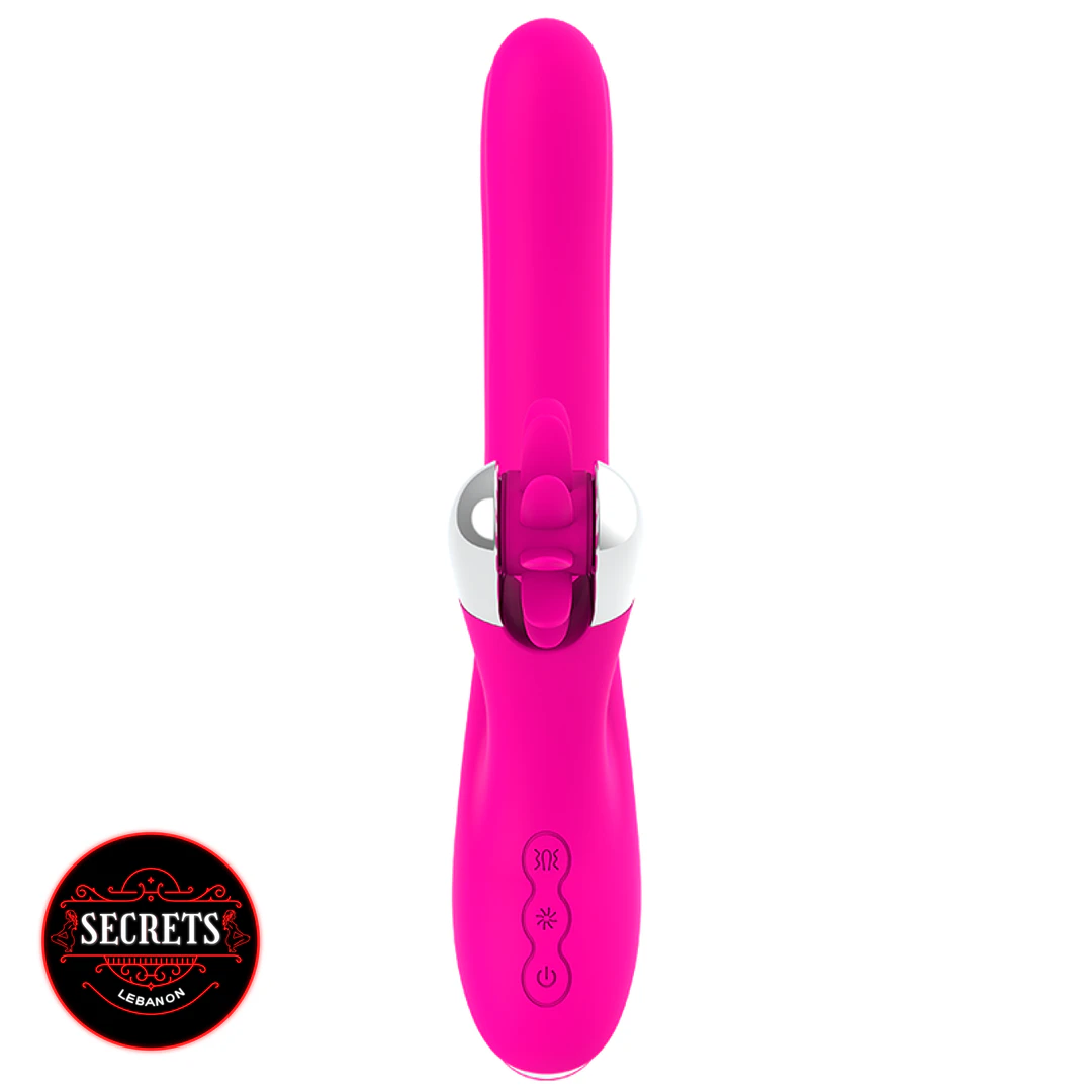 Diversia 24cm Rechargeable Rabbit Vibrator in hot pink with rotating silver bead