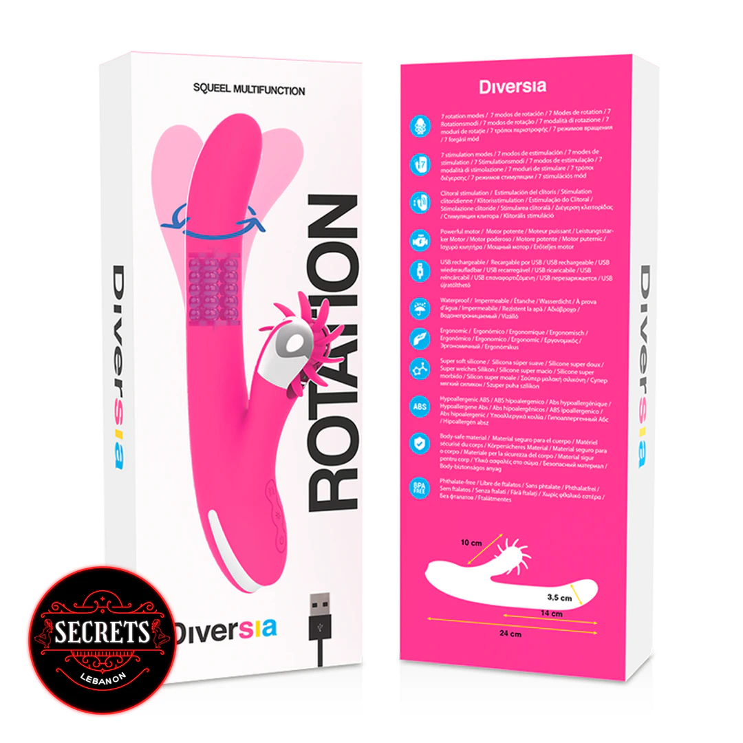 Diversia 24cm Rechargeable Rabbit Vibrator pink packaging front and back view