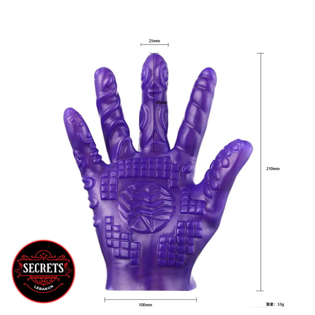 Dominator Textured Pleasure Glove in purple with raised surface patterns front view