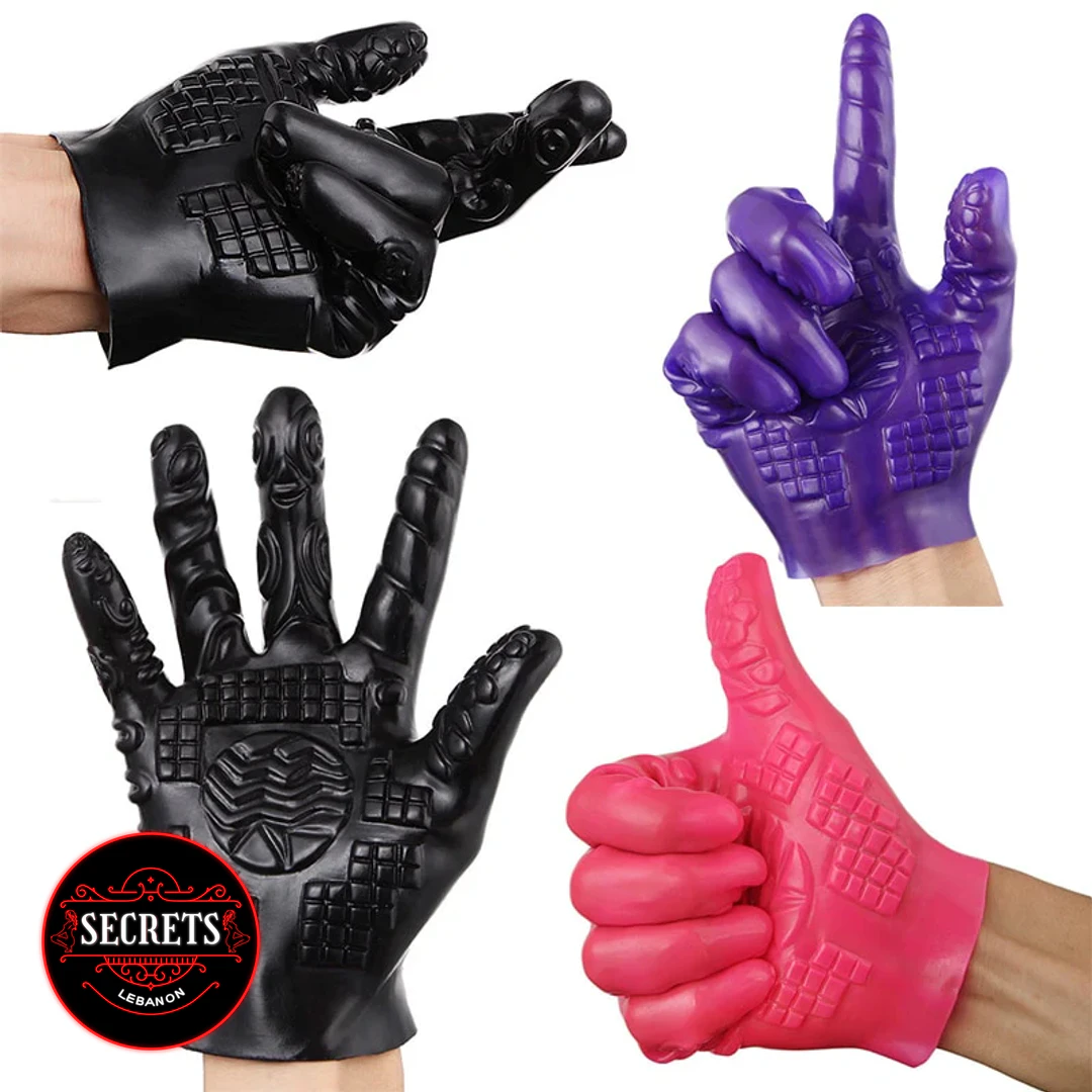 Dominator Textured Pleasure Glove shown in black purple and pink colors