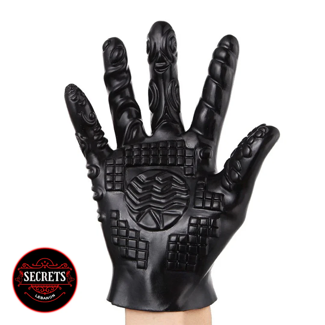Dominator Textured Pleasure Glove black silicone palm-side view with raised patterns