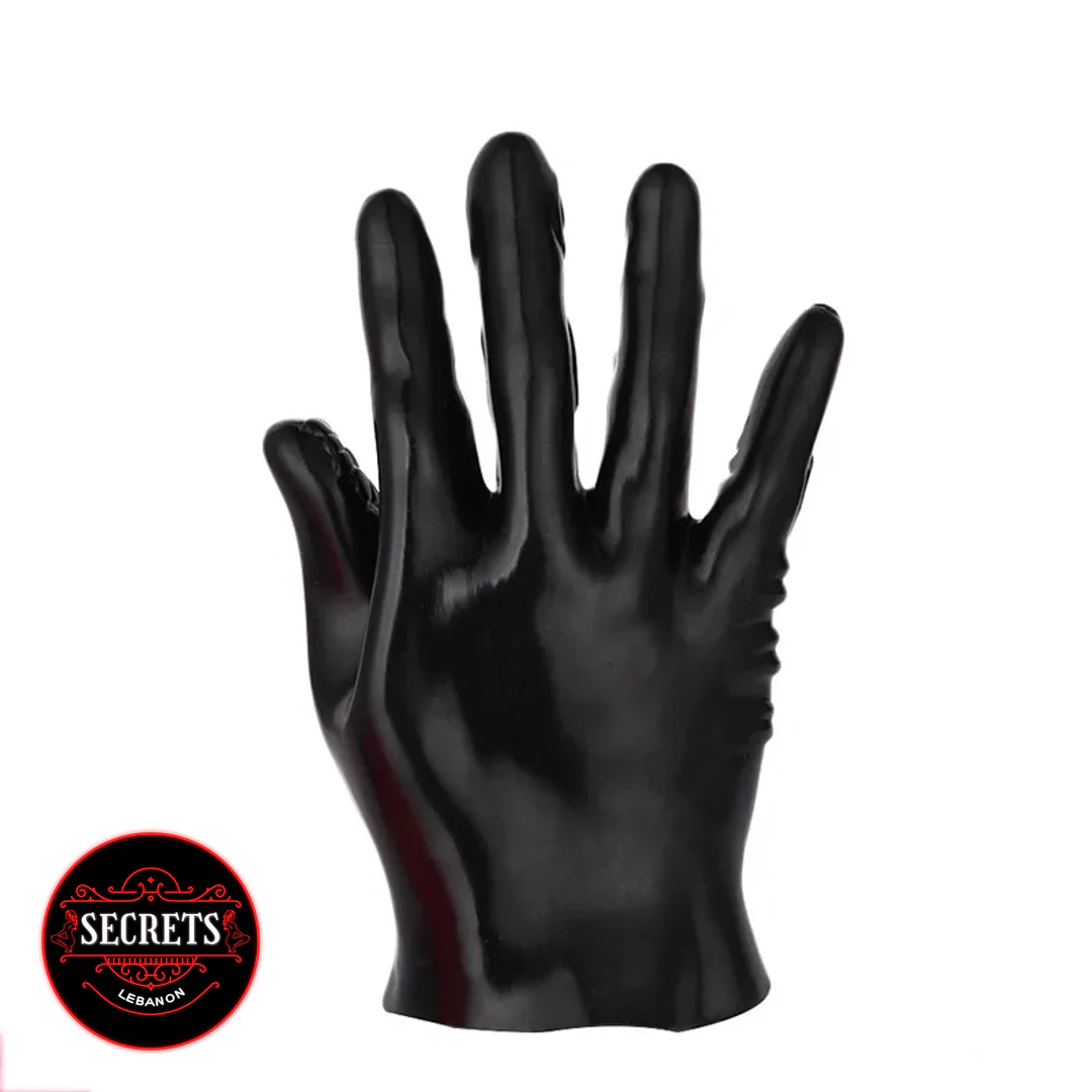 Dominator Textured Pleasure Glove in black glossy silicone front view