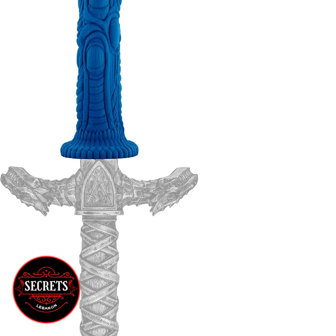Draken Fantasy Silicone Dildo blue dragon-scale shaft with silver sword guard
