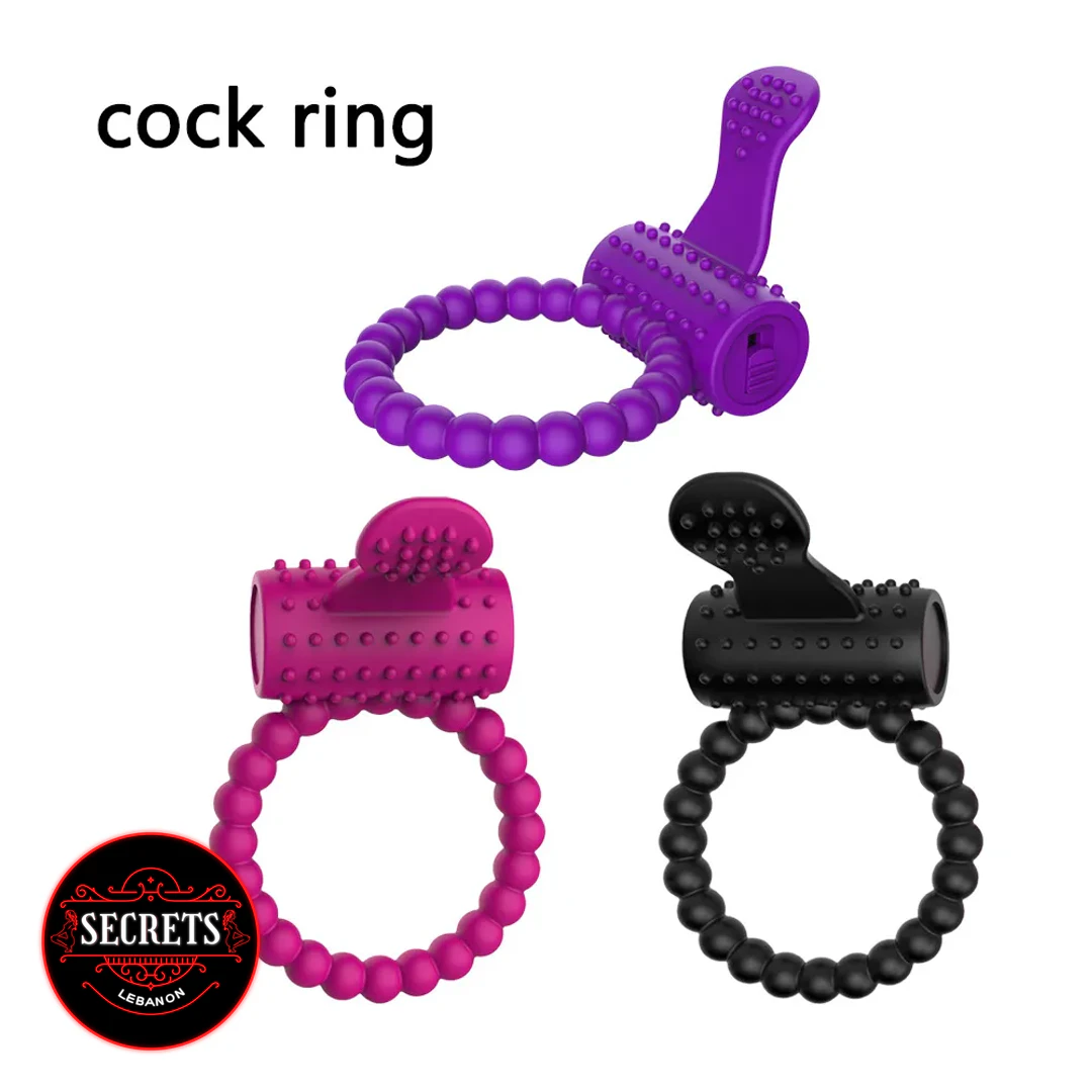 Dual Stimulation Beaded Silicone Ring in purple, pink, and black