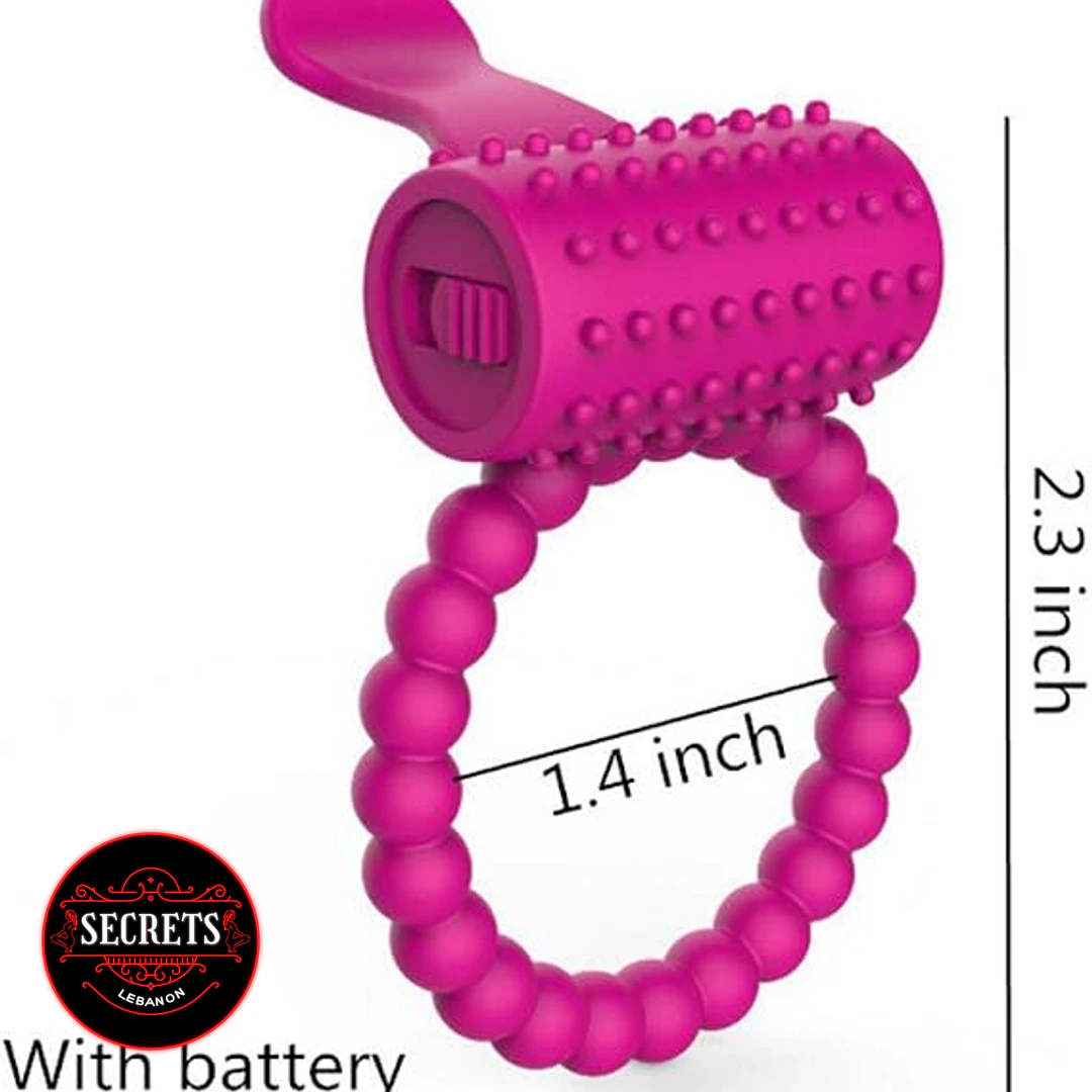 Dual Stimulation Beaded Silicone Ring in hot pink with textured vibrator top