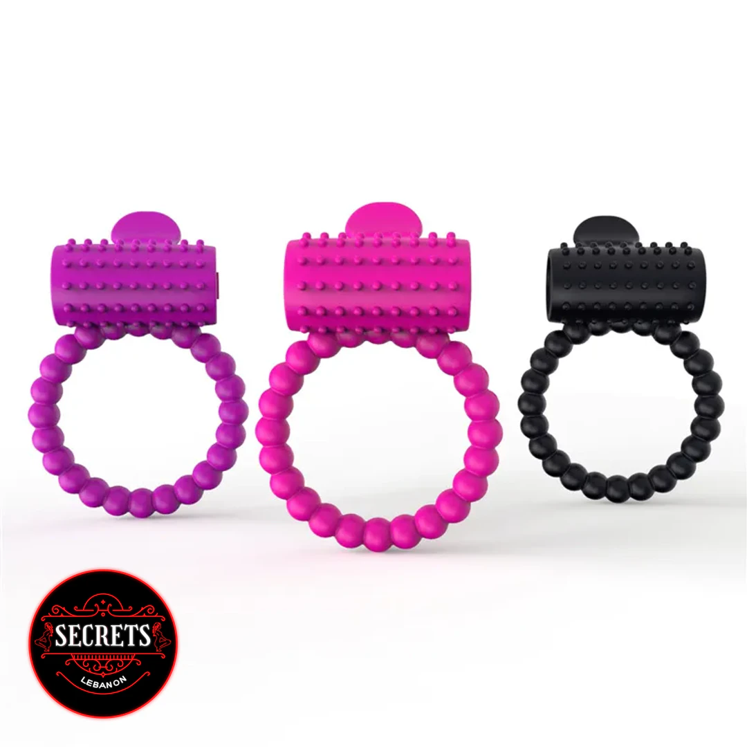 Dual Stimulation Beaded Silicone Ring in purple, pink, and black colors