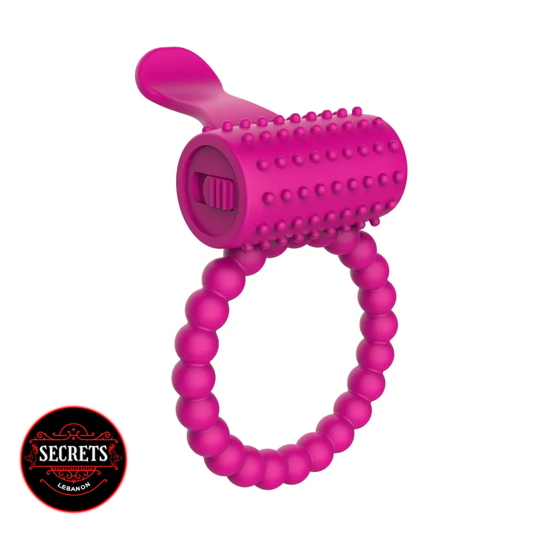 Dual Stimulation Beaded Silicone Ring in hot pink with dotted vibrator top