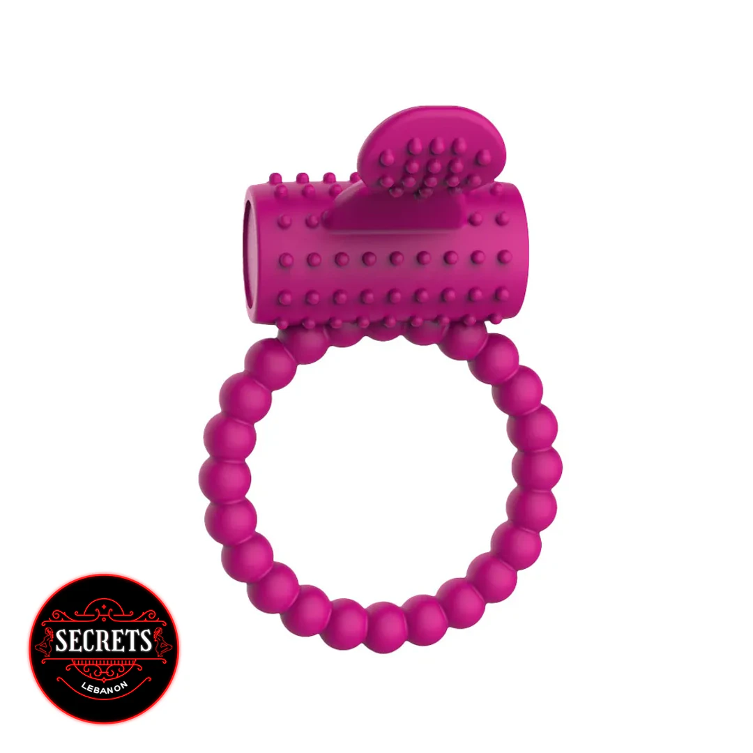 Dual Stimulation Beaded Silicone Ring in pink with textured vibrating top