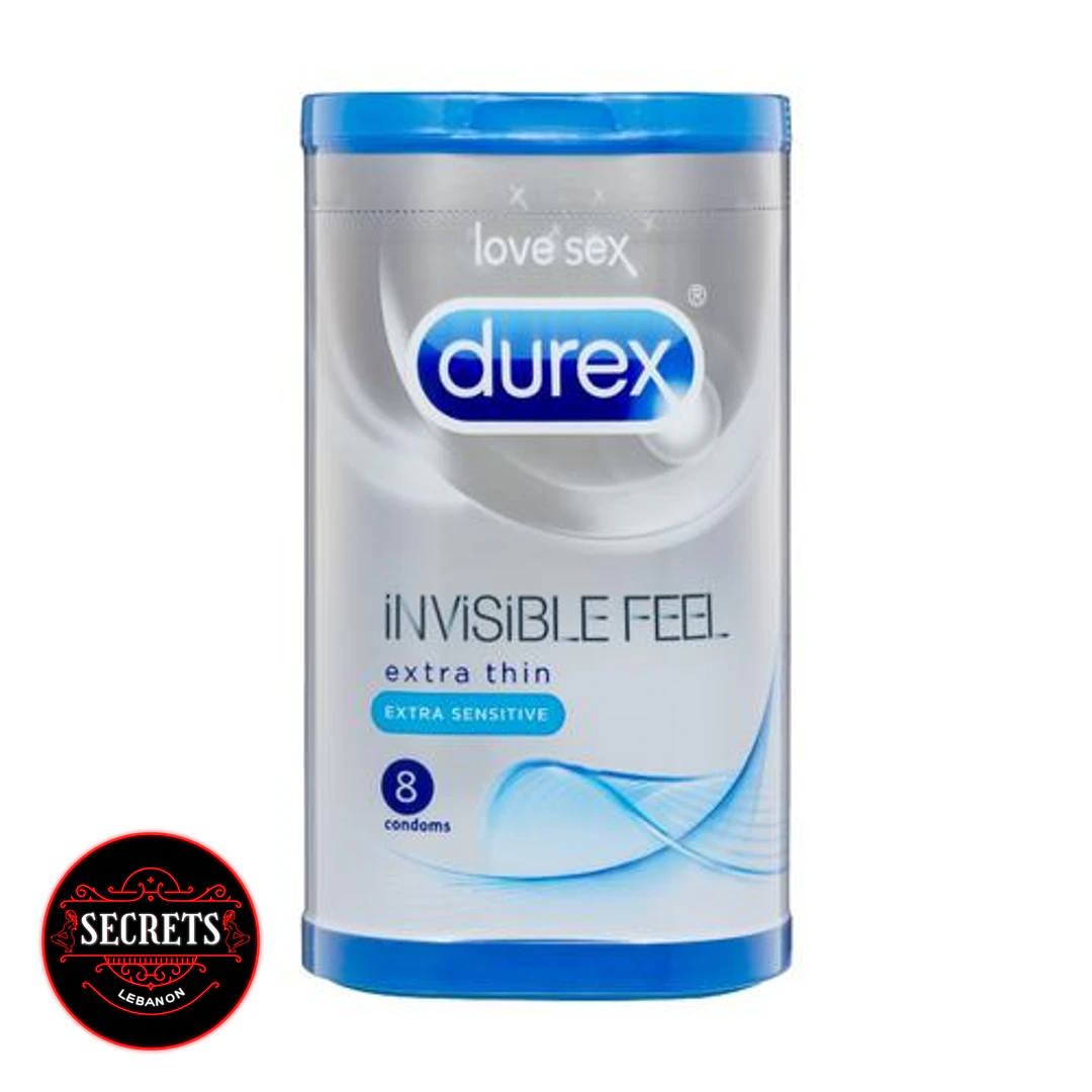 Durex Extra Thin Sensitive Condoms cylindrical silver and blue pack of 8