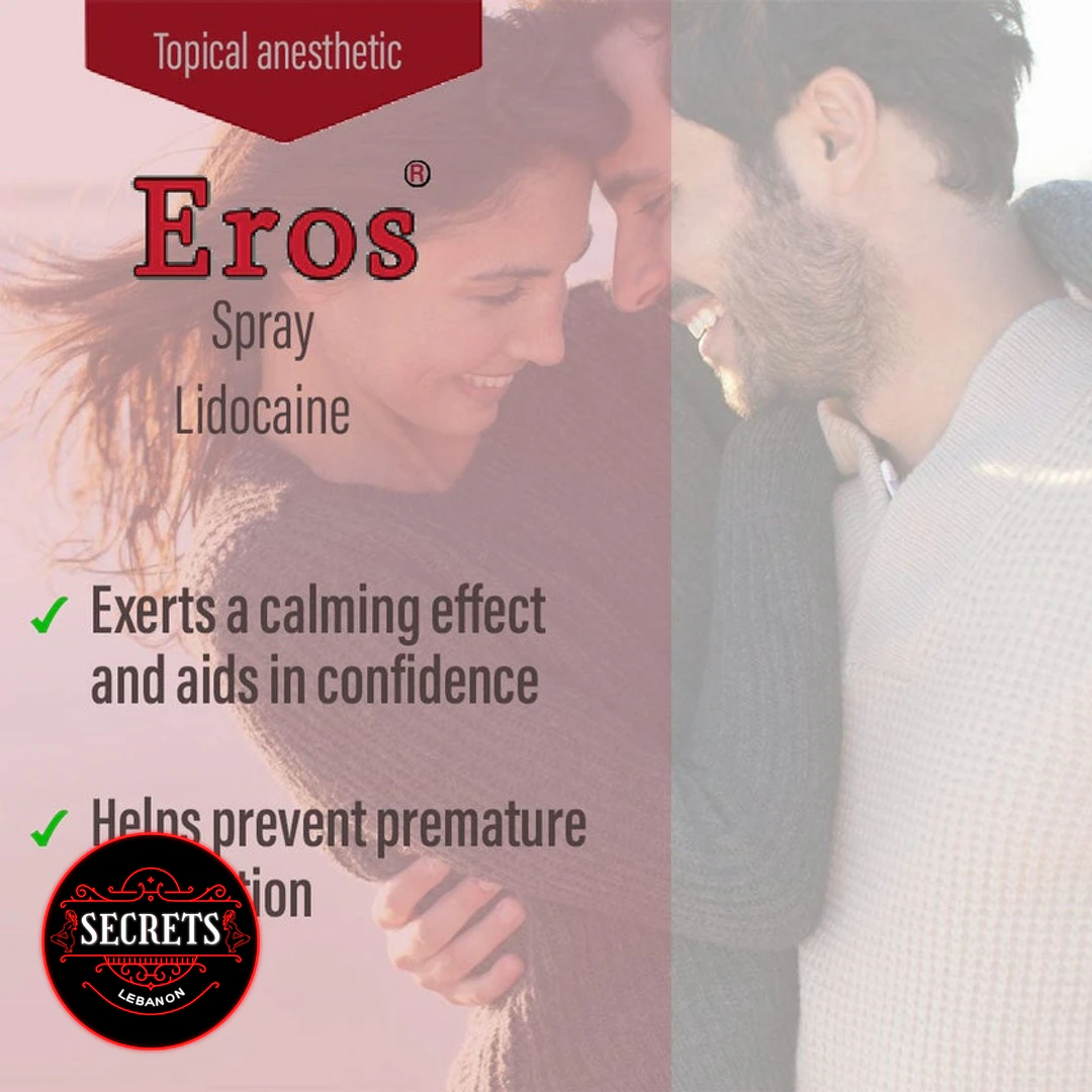 Eros 14ml Lidocaine Delay Spray promotional banner featuring smiling couple embracing