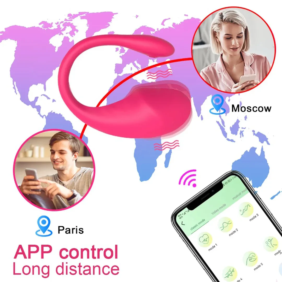 Flamingo App Controlled Vibrator in pink with smartphone app control interface shown