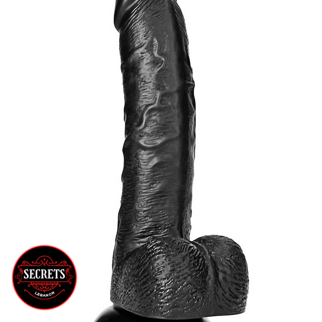 FlexCore Suction Base Dildo black realistic textured shaft side view