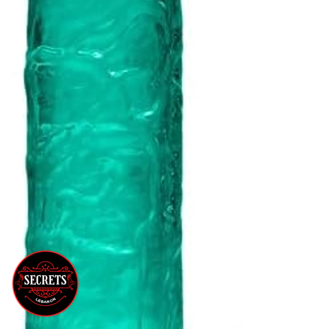 FlexCore Suction Base Dildo close-up detail in translucent teal jelly material