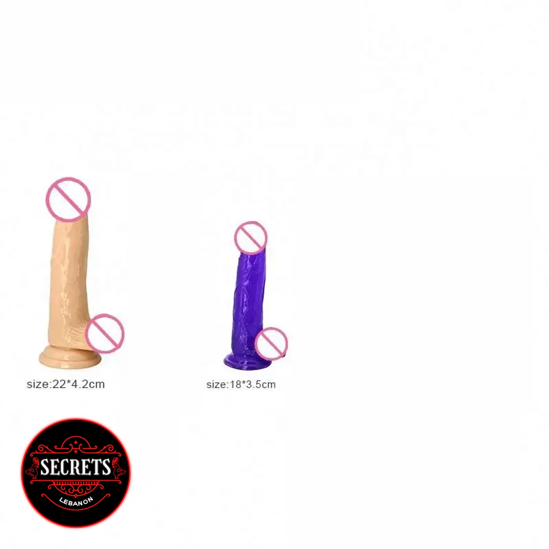 FlexCore Suction Base Dildo in beige and purple on white background