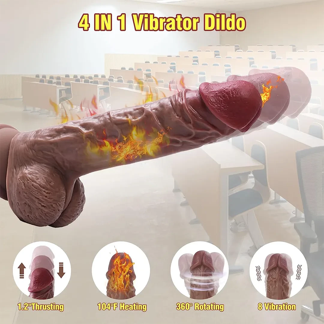 Heaven Dildo 4 In 1 realistic brown silicone vibrator with flame graphic