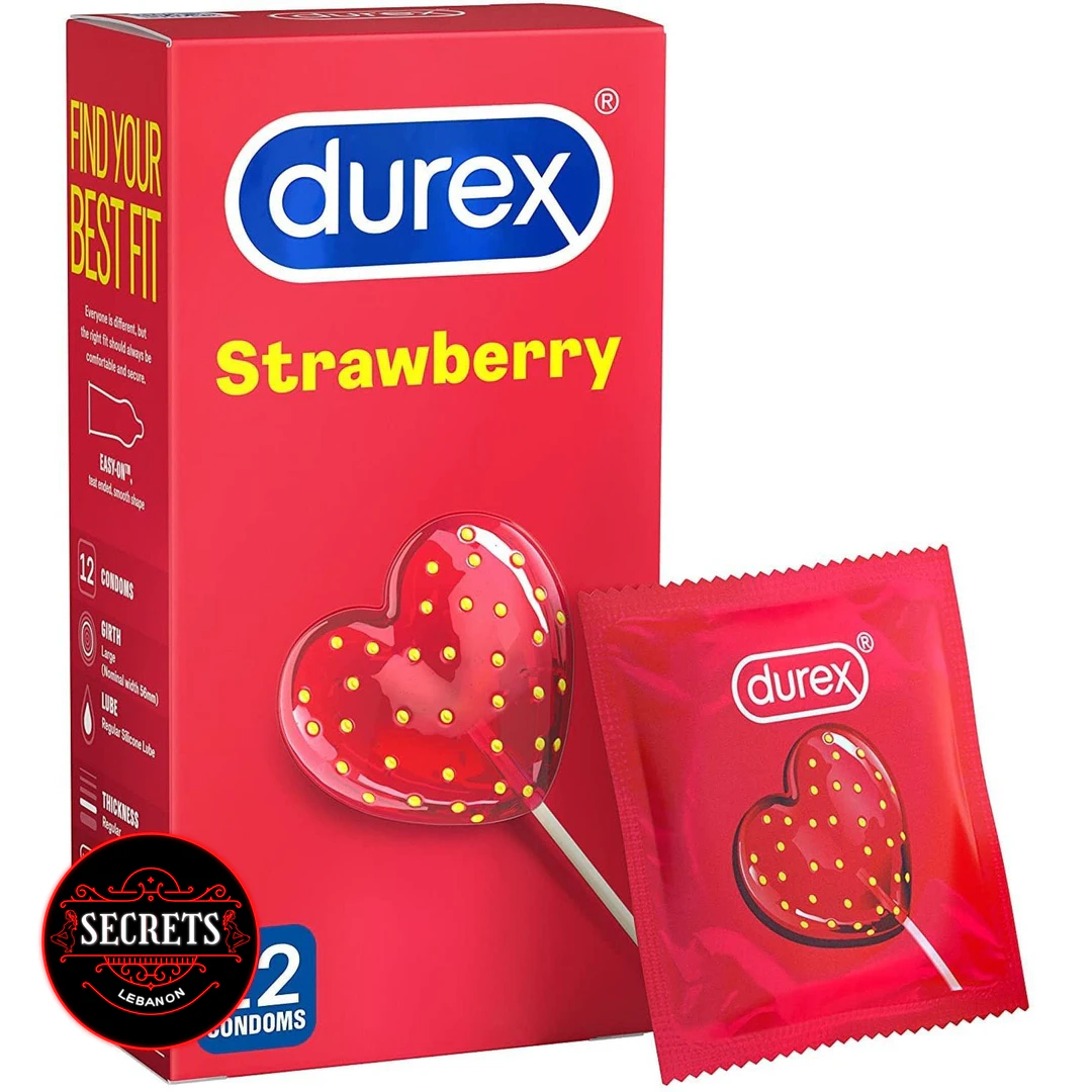 Durex Sensual Strawberry Condoms red box of 12 with individual foil wrapper