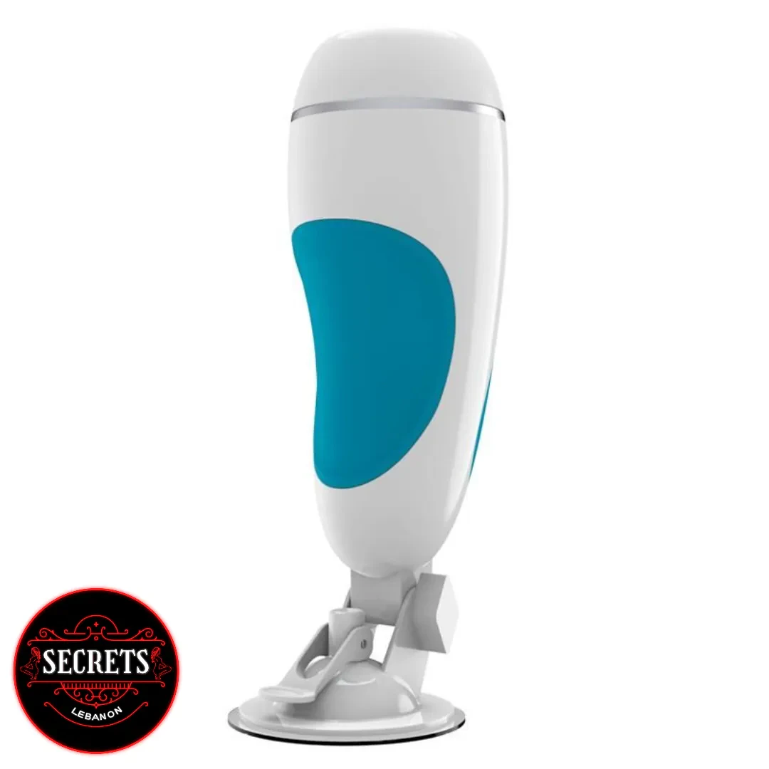 Onalis High Tech Moaning Masturbator upright on suction cup stand white teal