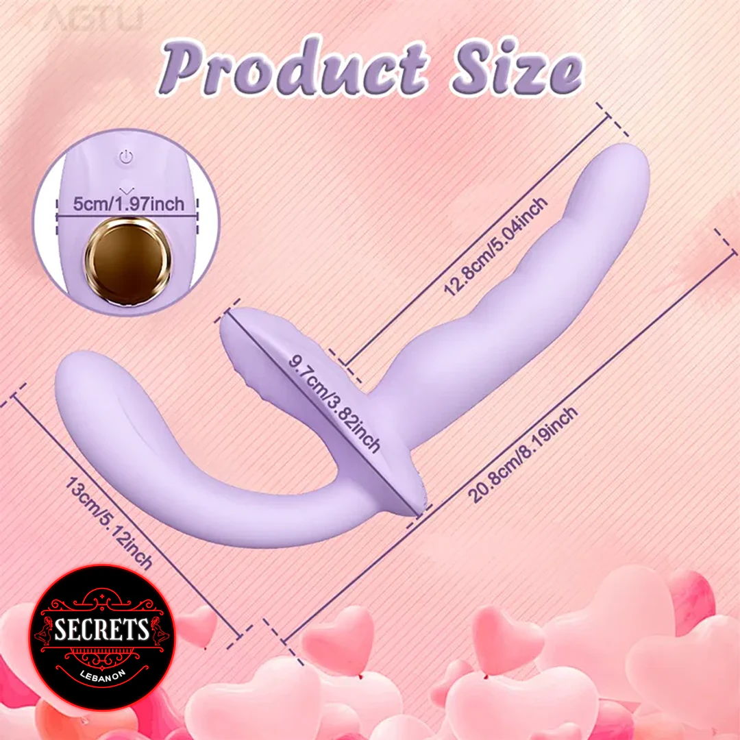 App Controlled Strapless Strap On Vibrator size diagram in lavender silicone