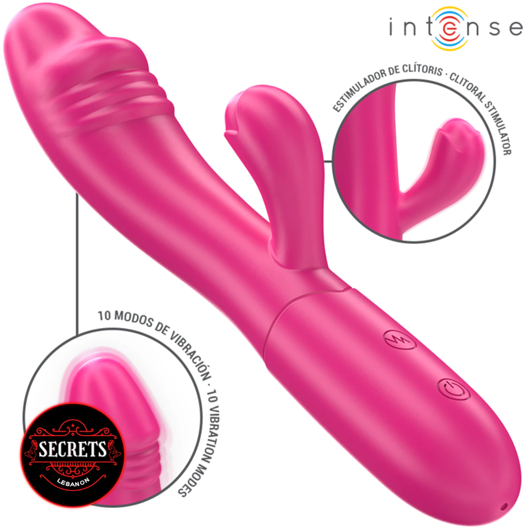 Intense Dual Stimulation Rabbit Vibrator in pink with clitoral fork close-up detail
