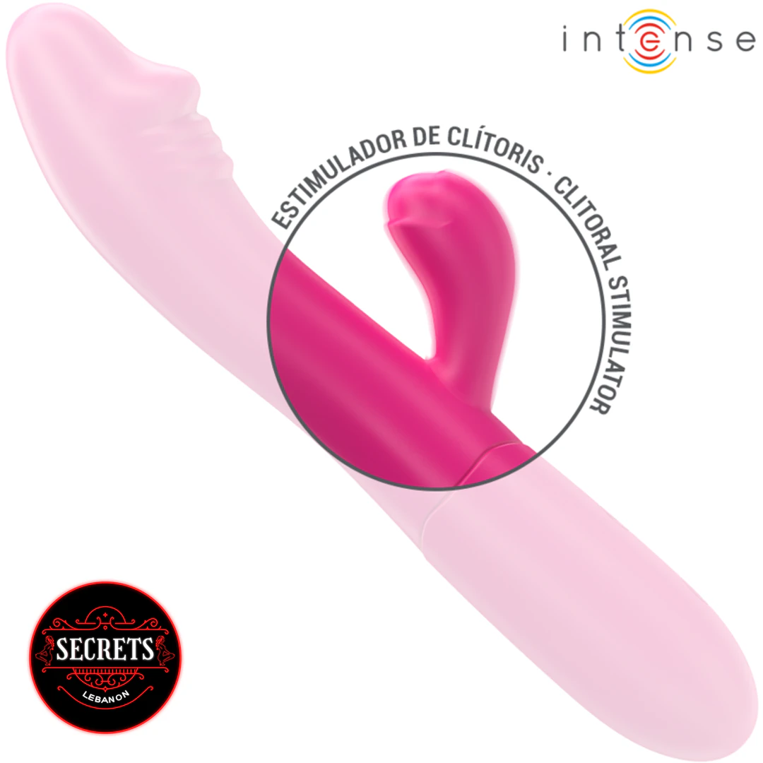 Intense Dual Stimulation Rabbit Vibrator in light pink with clitoral arm close-up
