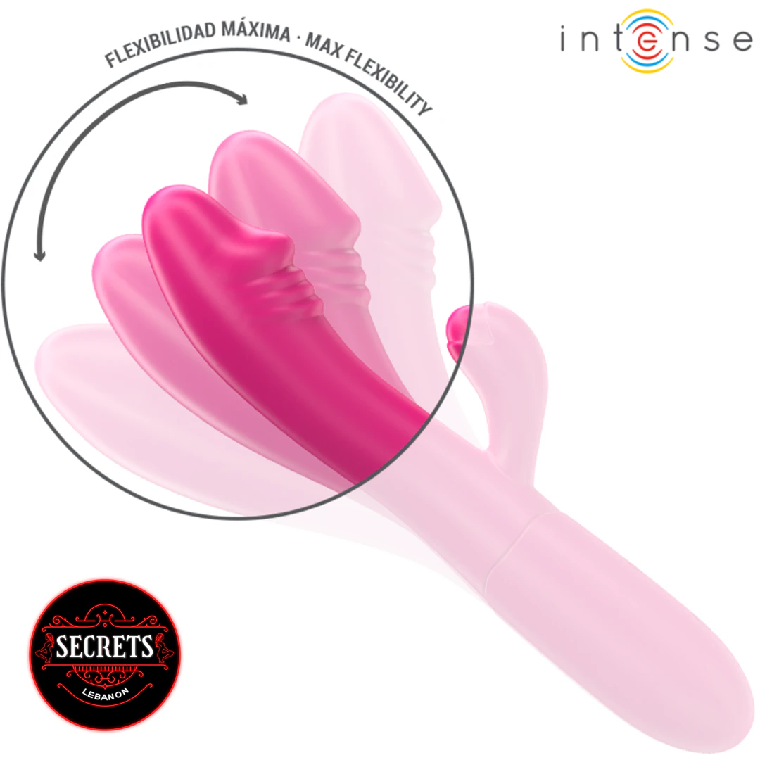 Intense Dual Stimulation Rabbit Vibrator in pink showing flexible head range