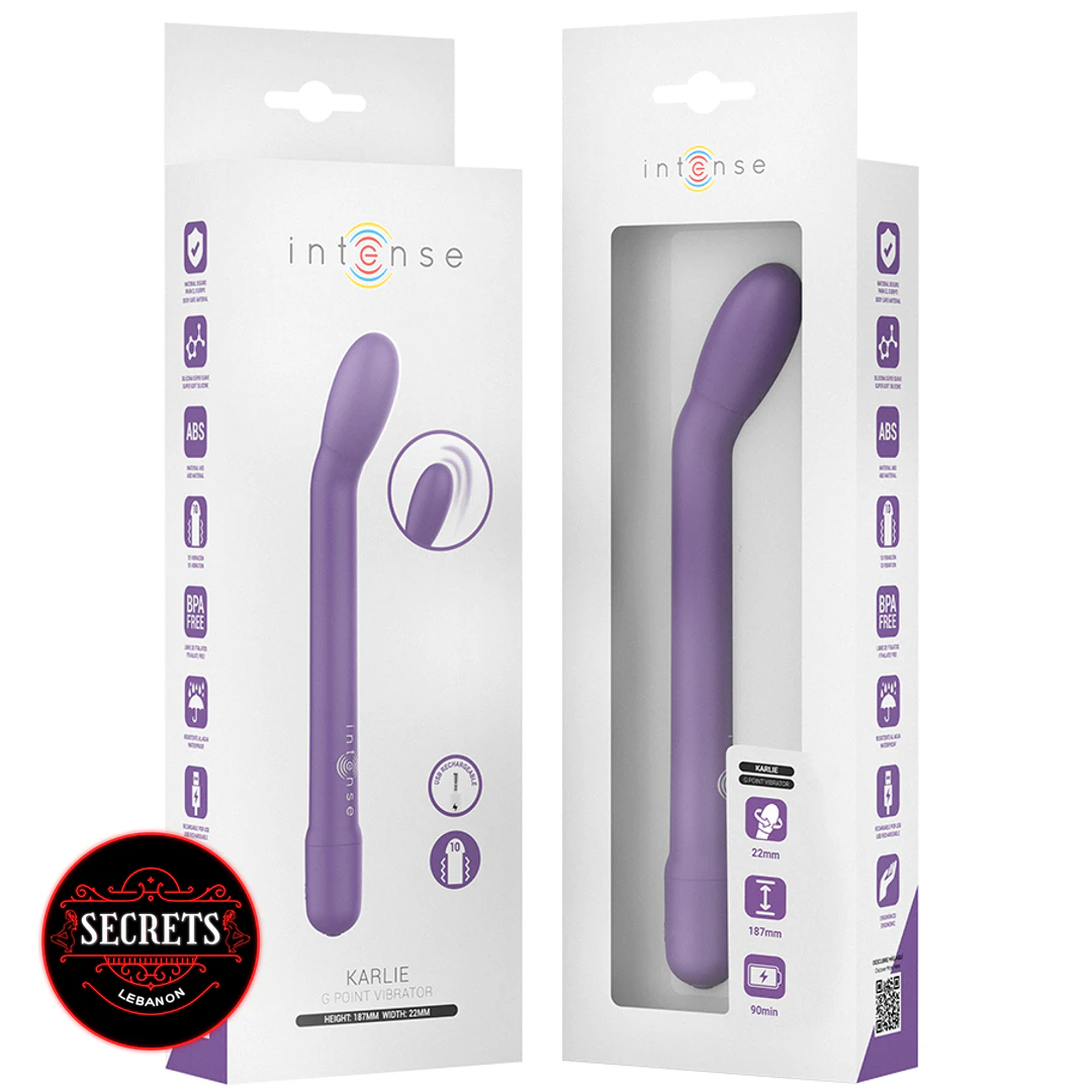 Karlie Curved Silicone G Spot Vibrator next to USB charging cable accessory