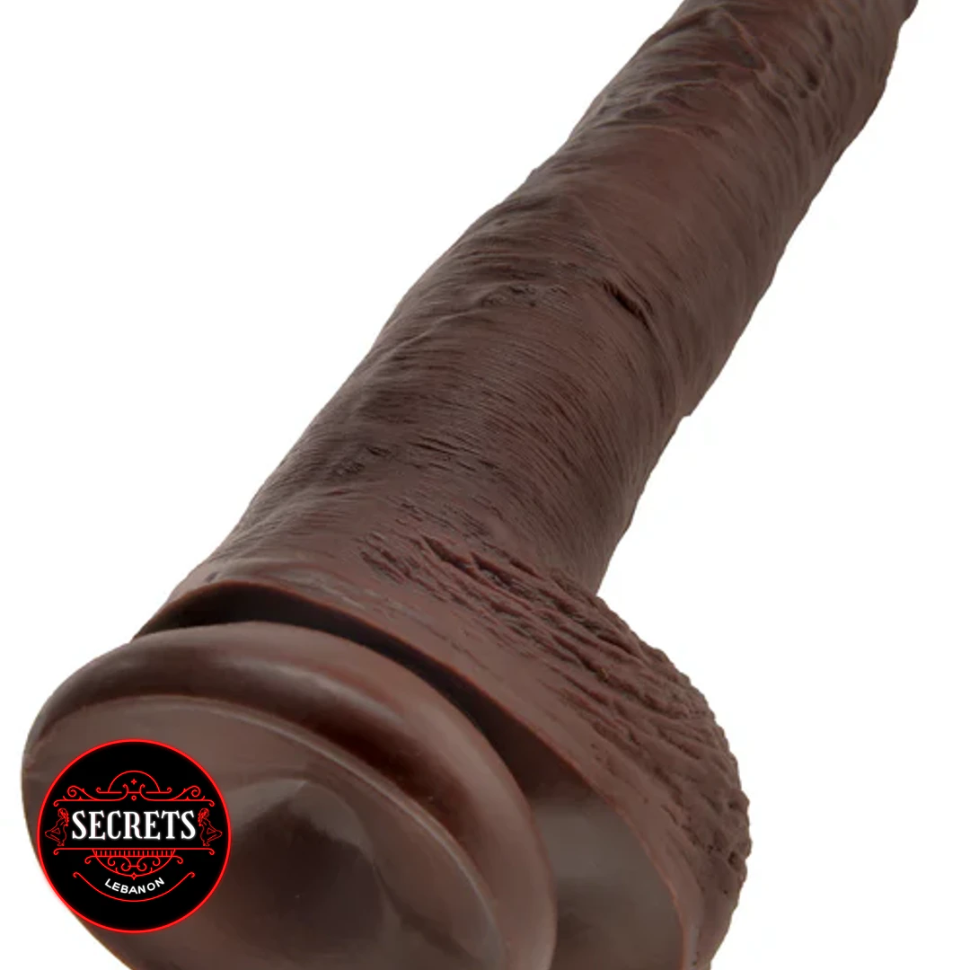 King Cock 14 Inch Realistic Dildo close-up showing dark brown textured shaft and suction cup base