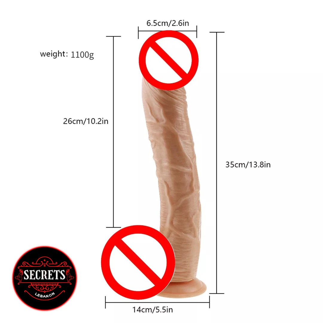 King Cock 14 Inch Realistic Dildo shown upright with measurement dimensions displayed