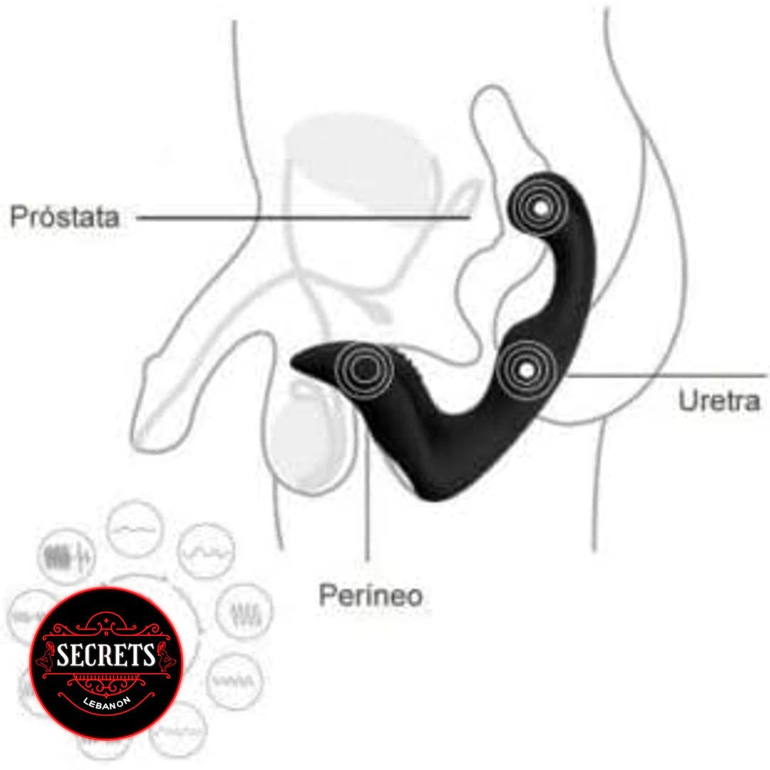 Landy Silicone Prostate Massager anatomical diagram showing prostata uretra and perineo placement