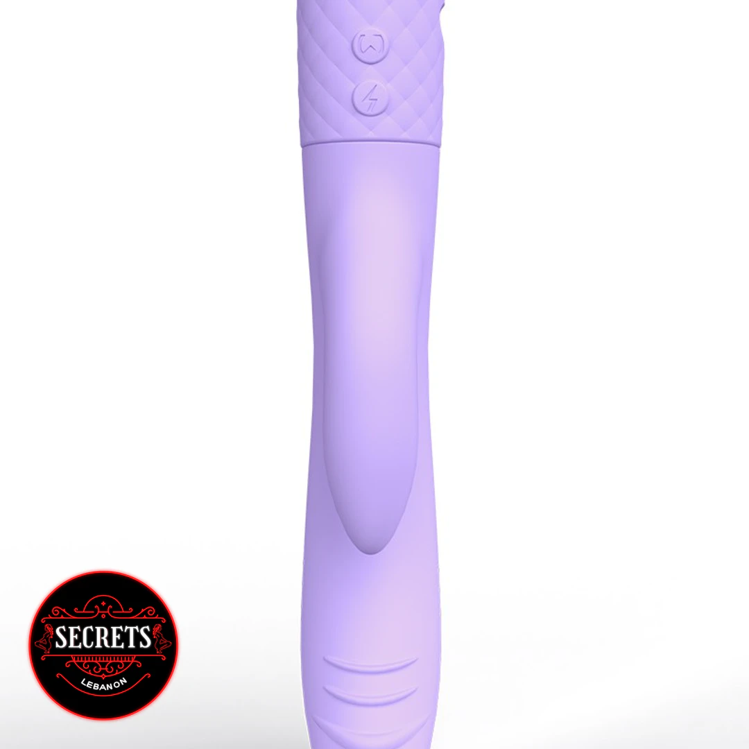 Lola Milani Mystique Rabbit Vibrator in lavender silicone shown upright front view