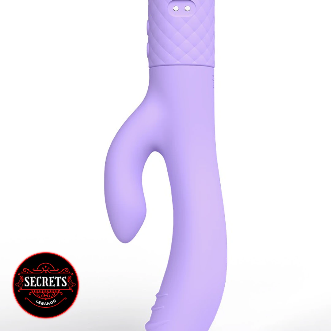 Lola Milani Mystique Rabbit Vibrator in lavender silicone with quilted handle detail